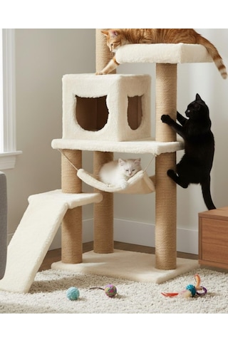 Pet Kedi Tırmalama Kulesi Oyun Evi Platformlu