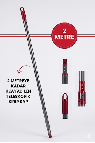 2 Metre Teleskopik Sap Kalın Metal Gri - 2m Uzayan Sırık Temizlik Sapı