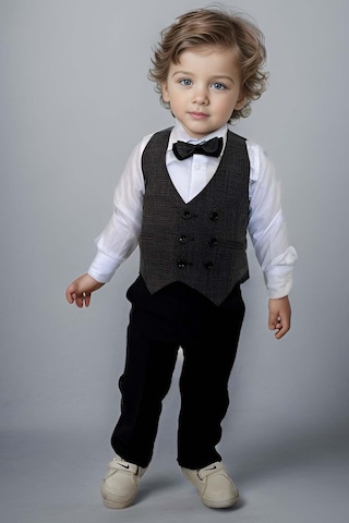 Riccotarz Erkek Bebek Takım Elbise Gri Yelekli Alt Üst Takım 001