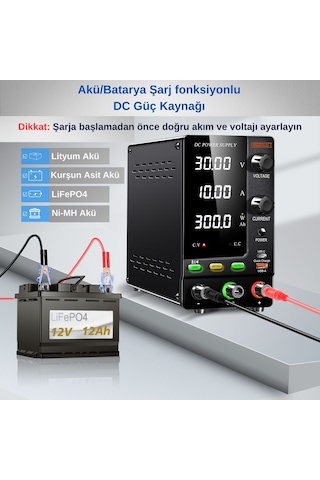 Ayarlı Dc Güç Kaynağı 30v/10a Şarj Fonksiyonlu Siyah