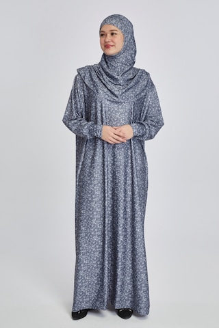 Pratik Tek Parça Çiçek Desenli Namaz Elbisesi Füme