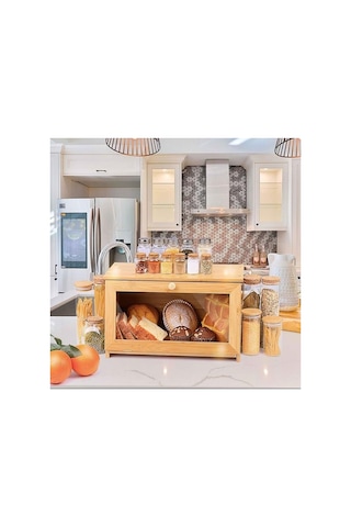 Doğal Bambu Ekmek Kutusu, Yuvarlak Saplı Ve 39x23x18 Cm Ebatlarında A
