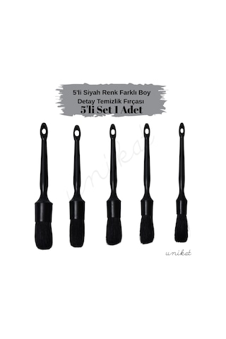 5'li Siyah Renk Farklı Boylarda Detay Temizlik Fırçası - Piano Black 1 Adet