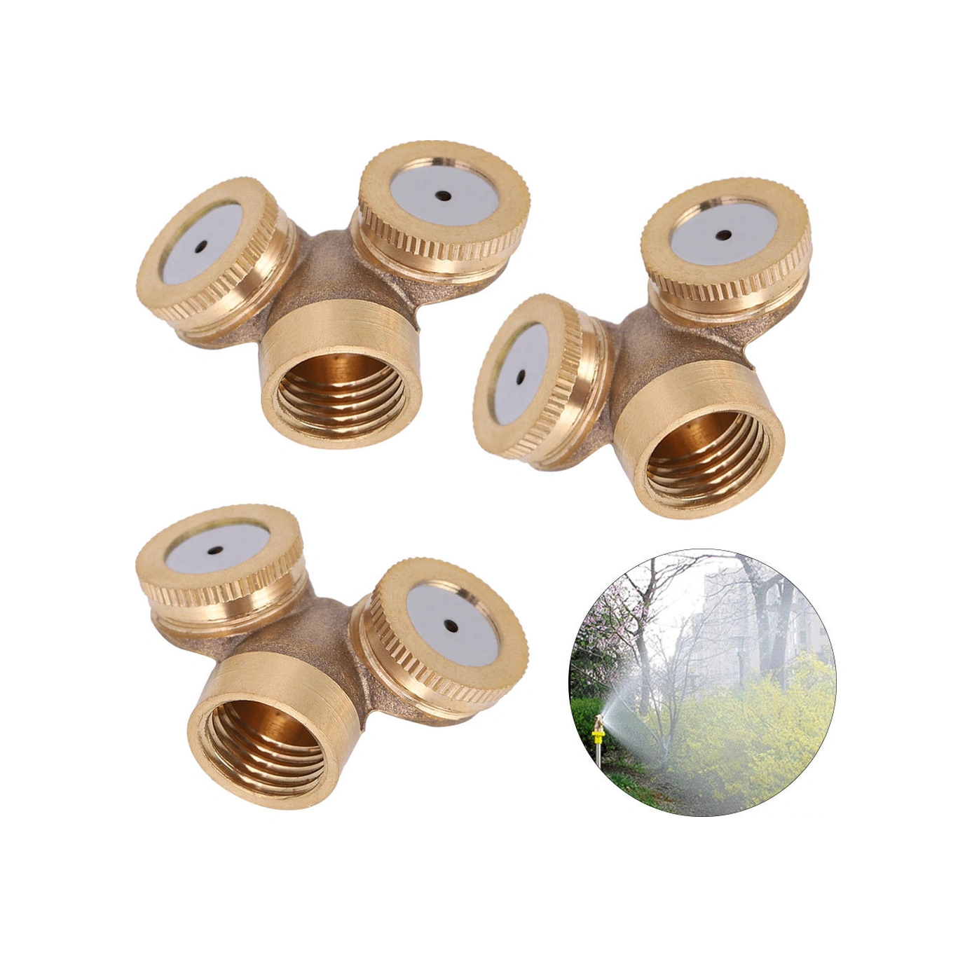 Vkemall 3 Adet Bakır G1/2 Dn15 2 Başlı Tarım Sulama Spreyi - Yüksek Basınçlı, Atomizasyon Etkili Bahçe Zirai Sulama Aleti