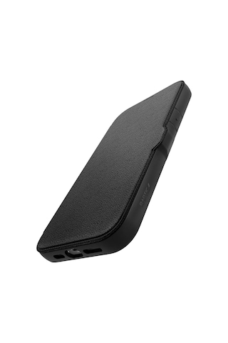 Apple Uyumlu iPhone 13 Pro Max Kılıf Vegan Deri Tasarımlı Şeffaf Kartlıklı Raptic Urban Folio Serisi Kapak Siyah