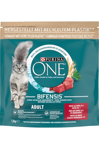 Purına One Adult Sığır Etli Tam Tahıllı Yetişkin Kedi Maması 1500 G + Tavuklu Yaş Kedi Maması 2 x 85 G