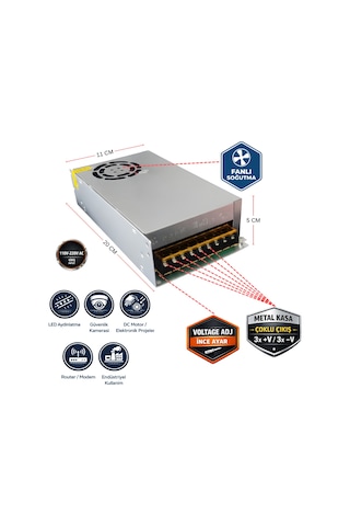 Peace B2883 12v 30a Fanlı Kalın Metal Kasa Adaptör 360w Dc Trafo