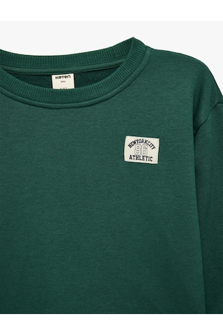 Koton Pamuklu Uzun Kollu Bisiklet Yaka Oversize Sweatshirt Yeşil 7wmb10060tk