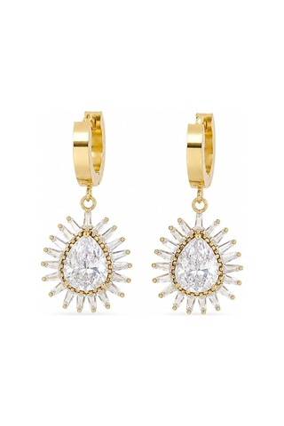 Cm Jewelry Zirkon Taşlı Damla Sallantılı Gold Çelik Küpe Altın