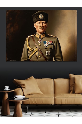 Askeri Üniformalı Mustafa Kemal Atatürk Portresi Dekoratif Kanvas - Mdf Ahşap Tablo