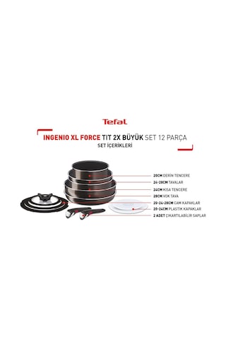 Tefal Ingenio Xl Force Titanyum 2x Büyük Set 12 Parça 001 Siyah