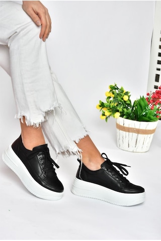 Fox Shoes P274117509 Siyah Yüksek Tabanlı Kadın Spor Ayakkabı Sneakers Siyah-suni Deri