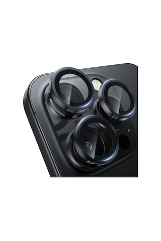 Trend İphone 16 Pro Ve İphone 16 Pro Max Kamera Camı Lens Koruyucu Halka Set - Siyah Titanyum