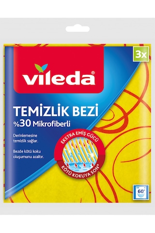 Vileda 30% Extra Mikrofiberli Temizlik Bezi 3 Lü X 5 Paket Sarı