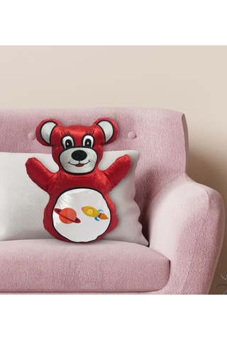 Bk Gift Uzay Aracı Tasarımlı Kırmızı Ayıcık Yastık-1