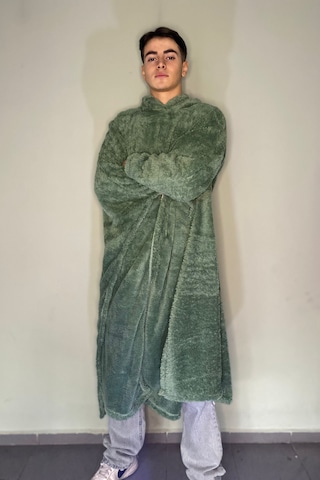 Giyilebilir Hoodie Battaniye Rahat Kalıp Tek Beden Çağla Yeşili