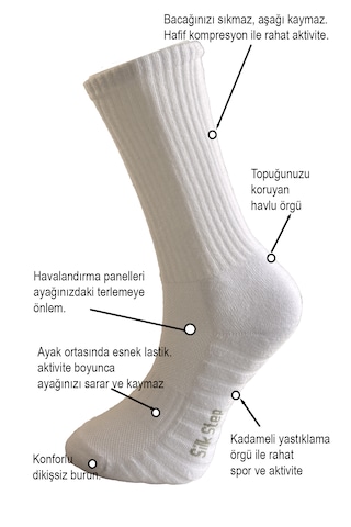 Silk Step Fit Line 4'lü Beyaz, Erkek Ve Kadın Spor Çorabı , Active - Fonksiyonel 4çift Beyaz Beyaz