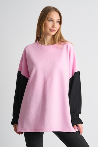 Alexander Gardi Alexandergardı Fırfırlı Kol Detaylı Garnili Renk Bloklu Kadın Sweatshirt Pembe