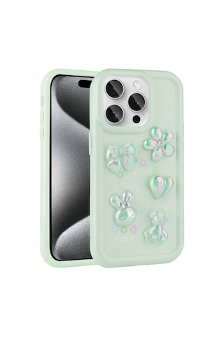 Goocamp Apple Uyumlu iPhone 14 Pro Max Kabartma Figürlü Parlak Toys Silikon Kılıf-açık Yeş Açik Yeşil