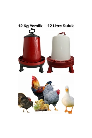 Ayaklı Yemlik Ve Suluk 2li Set 12 Kg Tavuk Yemliği Hindi Kanatlı Kümes Hayvanı Yemlikleri