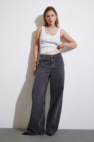 Never More Yüksek Bel Geniş Paça Jean Füme