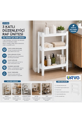 Lunaev Rafty 3 Katlı Sepet Organizer Düzenleyici Raf Ünitesi 465x145x500 Mm 100