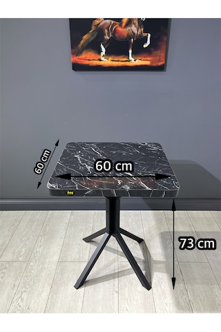 Mercan Siyah Mermer 2 Kişilik Kare Mutfak Yemek Masası Takımı 2+1 Keten Gri 60 Cm Siyahmermer Gri 2'li