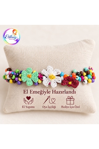 Bahar Neşesi El Yapımı İğne Oyası Çiçekli Renkli Cam Boncuk Bileklik Karışık Renk