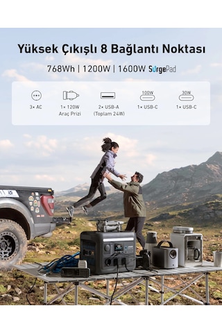 Anker Solix C800x 768wh I 1200w I 1600w Surgepad Taşınabilir Güç Kaynağı Siyah