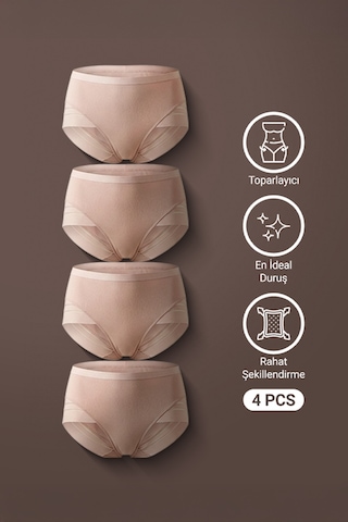 Auw Kadın Mikro Tüllü Toparlayıcı Slip Külot 4'lü - Easyshape Pudra