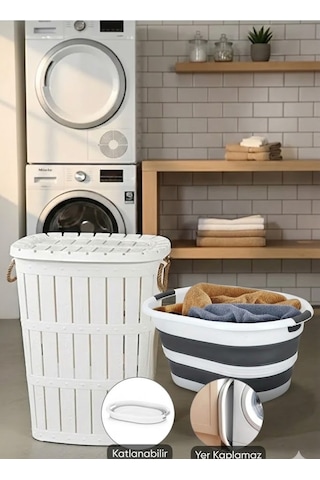 Bambu Görünümlü Halatlı Kirli Çamaşır Sepeti 65 L & Katlanabilir Silikon Sele Seti Mega Boy 40 Litre Beyaz - 875034485 Beyaz Bambu Görünümlü Halatlı Kirli Çamaşır Sepeti 65 L & Katlanabilir Silikon Sele Seti Mega Boy 40 Litre Beyaz - 875034485 Beyaz