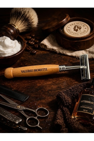 Valerio Moretti Ahşap Saplı Klasik Tıraş Bıçağı + Proraso Shaving Cream 10 Ml Seyahat Tıraş Seti