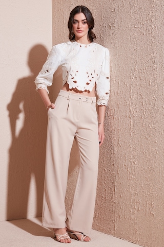 Lela Standart Fit Yüksek Bel Bol Paça Bayan Pantolon 6522280 Taş