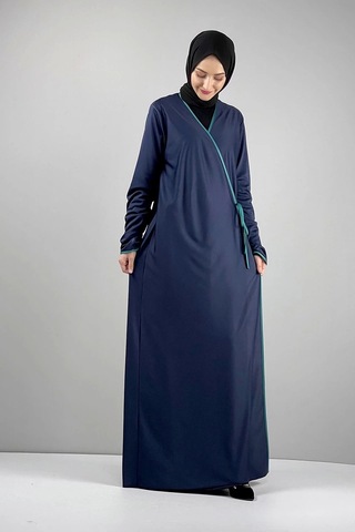 Moda Çizgi Namaz Elbisesi Lacivert