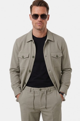 Deep Sea Deepsea Yeşil Slim Fit Gofre Dokulu Yazlık Spor Takım Elbise Yarım Astarlı Likralı 2 Li Kombin 2604007