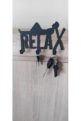 Metal Siyah Relax Yazılı Dekoratif Anahtar Askısı, Askılık, Anaht Diğer