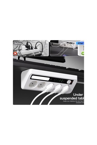 5 Li Akım Korumalı Priz 2500w 2 Usb + 2 Type-c Hızlı Şarj Led Gece Lambalı Dokunmatik Beyaz 0