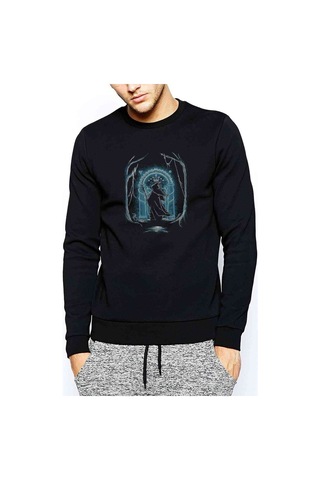 Of The Rings Speak Friend Metal Baskılı Siyah Erkek Örme Sweat