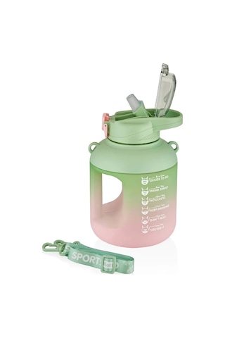 Vagonlife 1100 Ml Çift Renk Pipetli Taşıma Askılı Ve Kulplu Motivasyon Su Matarası Sticker Hediyeli Vgn2302-yeşil