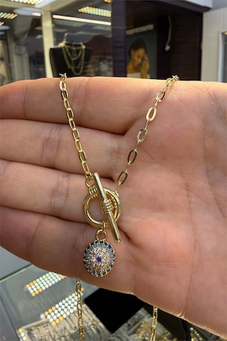 Gözlü Kolye Gold Renk 45 Cm Altın