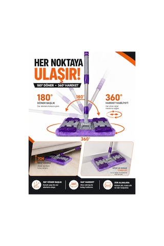 Mandallı Mop Paspas Kıskaçlı Bez Takmalı Yer, Duvar Ve Cam Temizlik Mopu 1 Adet Yedek Bez Hediyeli 180 Döner Başlık Teleskopik Sap 88-132 Cm 2'li Set
