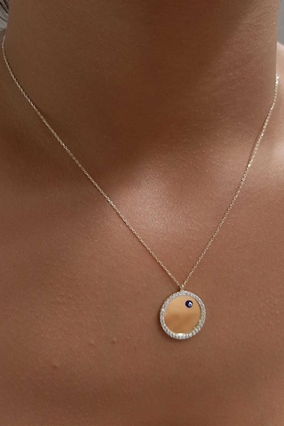 Fiyonk Kuyumculuk 14 Ayar Altın Nazarlıklı Plaka Kolye 001