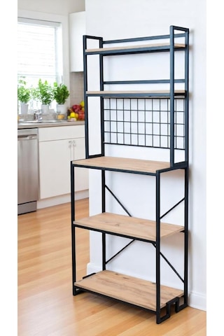 Ahşap Raflı Metal Ayaklı Kahve Köşesi Çok Amaçlı Mutfak Bangosu