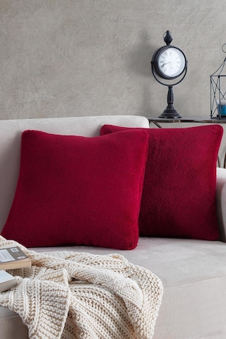 Maisonart Sofa 2 Adet Kırmızı Renk Welsoft Kırlent Kılıfı Yastık Kılıfı 44x44 Cm