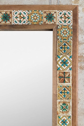 Oscar Stone Decor Ahşap Çerçeveli Mozaik Taş Mermer Ayna 63x123 Cm Seramik Desenli Kahverengi Genel