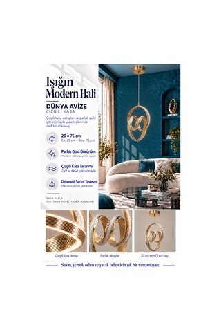 Dünya Büyük Modern Ledli Avize Çizgili 3 Renk Power Ledli Gold Kaplama Çoçuk Odası Yatak Odası Mutfak