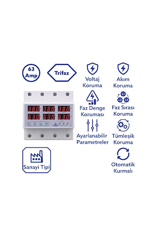 TOMZN Trifaz 380V 63A Gerilim ve Akım Koruma Rölesi Yüksek Alçak Voltaj Koruyucu Röle - Sanayi Tipi