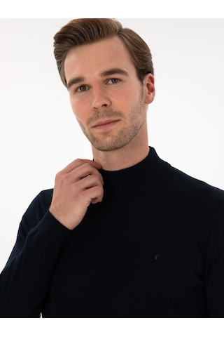 Cacharel Lacivert Slim Fit Yün Karışımlı Yarım Balıkçı Basic Triko Kazak