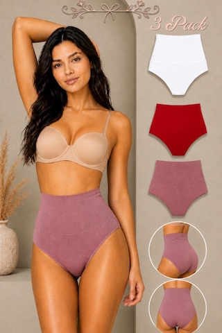 Fit Women Kadın Yüksek Bel Esnek 3 Lü Külot Beyaz-kırmızı-gülkurusu