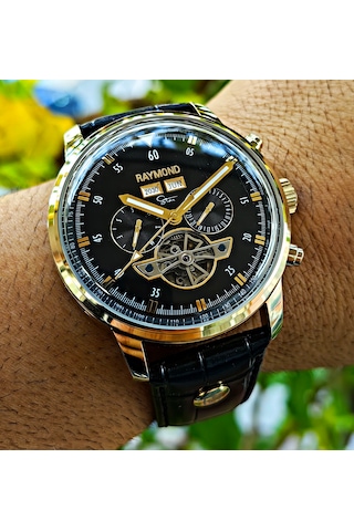 Raymond Star Serisi Gold Siyah Otomatik Erkek Kol Saati Altın